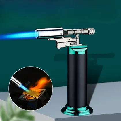 Potente encendedor de Gas con antorcha de chorro de llama azul a prueba de viento, cocina de barbacoa de cigarros al aire libre, pistola de soldadura de Metal recargable de butano de cocina