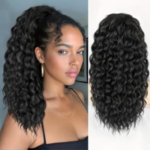 cola de cabello sintético largo afro rizado kinky extensiones rizadas profundas y esponjosas con cordón, fácil de usar diariamente para mujeres