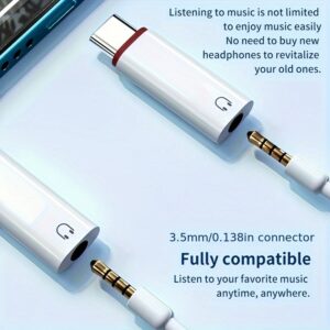 adaptador de audio usb c a 3.5mm, compatibilidad de doble puerto, plug and play, sonido hi fi, adecuado para teléfonos (iphone 15, galaxy s23/s22 ultra, iphone y android) y portátiles conversión clara, sin ruido, material abs, diseño compacto, audio portátil